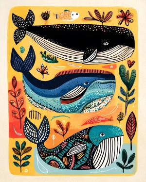 Whales in a Painted Sea