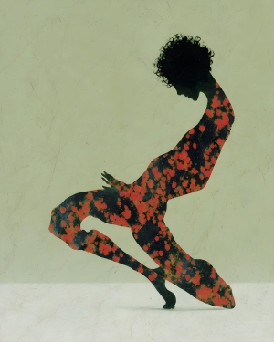 Abstract Dancer Silhouette Print in Sage Green and Crimson