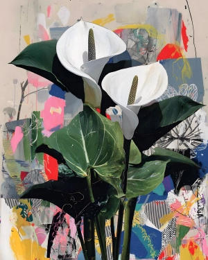 Calla Lily Collage Art Print, Modern Botanical Mixed Media Wall Art