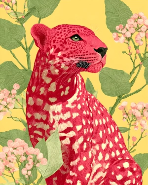 Crimson Leopard in Bloom Art Print