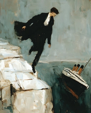 Fogbound Leap by cureall – Expressive Figurative Harbor Art Print