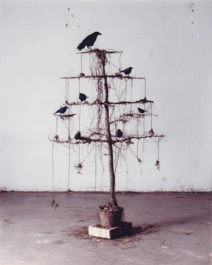 Raven Perch Installation Art Print – Minimal Industrial Bird Wall Decor